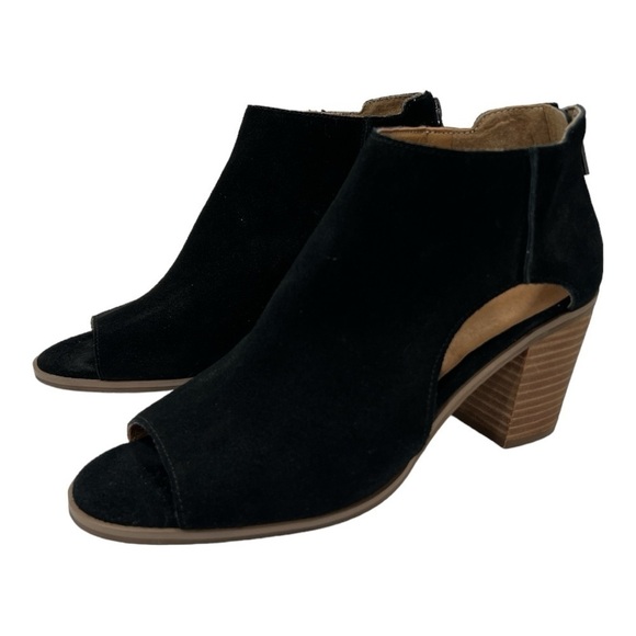 Lucky Brand Keight Suede Black Leather Peep Toe Ankle Booties size 7.5 M - Picture 3 of 10